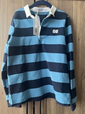 Duke + Port Boy’s Blue & Navy Striped Rugby Shirt, size 10, runs small,nwt